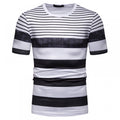 New Summer Men's Short-Sleeved T-Shirt Contrast Striped Slim Casual T-Shirt