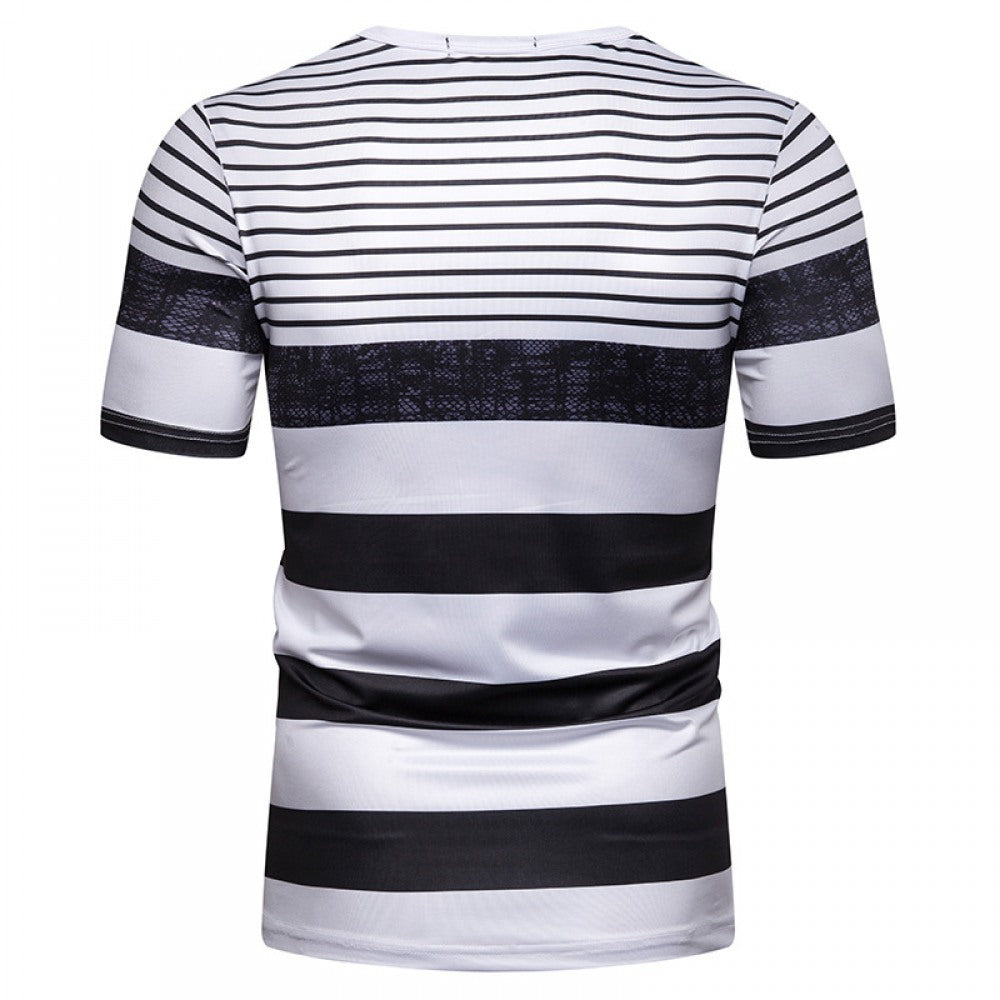 New Summer Men's Short-Sleeved T-Shirt Contrast Striped Slim Casual T-Shirt