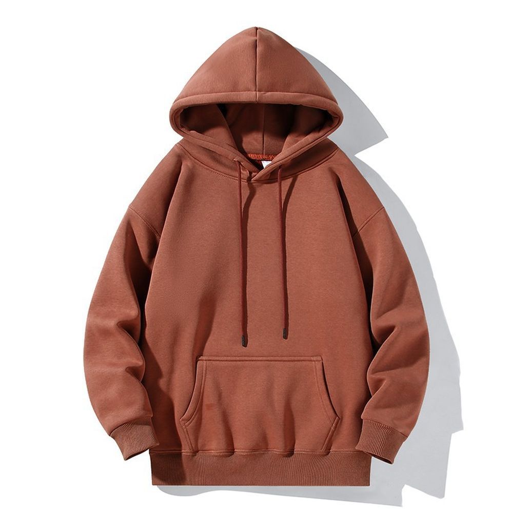 Retro Street Solid Color Hooded Sweatshirt Winter Thickened Loose Outfit Jacket